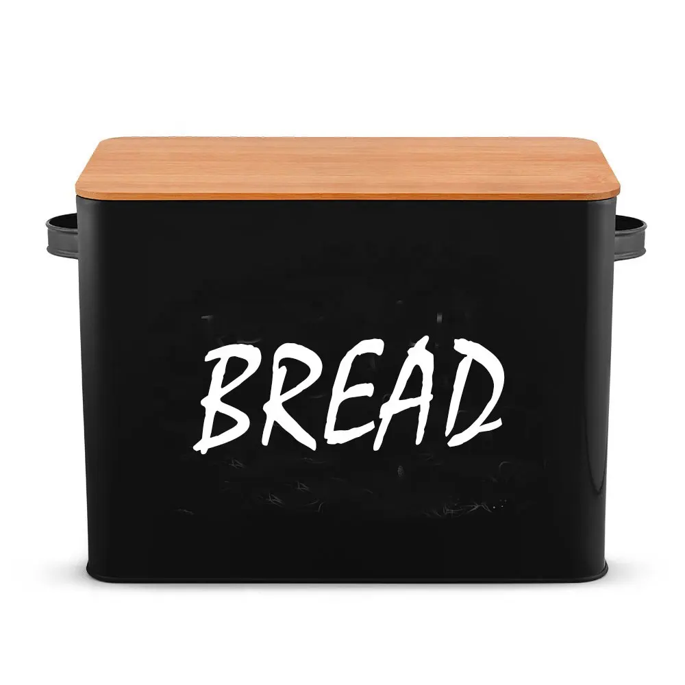 Farmhouse Metal Bread Storage Container Organizer Bread Box With Bamboo Lid For Kitchen Countertop