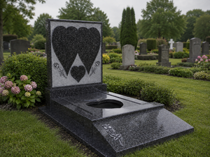 Monumentos funerarios de granito con diseño de doble corazón en oferta. - Product Image 4