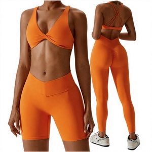 ชุดออกกำลังกายแบบไร้รอยต่อ 2 ชิ้น ระบายอากาศได้ดี เสื้อชั้นในแบบไขว้หลัง กางเกงรัดรูปเอวสูง กางเกงขาสั้นปั่นจักรยาน ทรงวีช่วยกระชับสัดส่วนด้านหน้า - Product Image 2