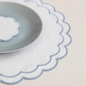 Set de table <span class=keywords><strong>carré</strong></span> en lin <span class=keywords><strong>blanc</strong></span> vintage de style nordique, bord festonné bleu clair, serviette de table, décoration de la maison - Product Image 3