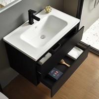Meuble-lavabo en bois massif résistant à l'eau avec miroir et vasque intégrés