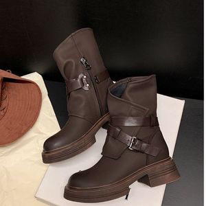 รองเท้าบูทหนังแท้คุณภาพสูงสำหรับผู้หญิง ฤดูหนาว/ฤดูใบไม้ร่วง - Product Image 5
