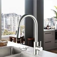 Robinet de cuisine rétractable à poignée unique en acier inoxydable brossé classique moderne Cartouche en céramique Eau chaude et froide