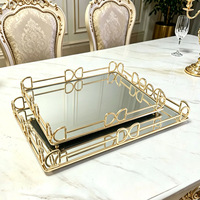 Plateau décoratif en fer forgé et verre miroir, style européen, luxe léger, pour table basse de salon et rangement d'entrée, transfrontalier