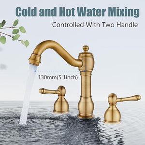 <span class=keywords><strong>Grifos</strong></span> de lavabo de latón antiguo de 8 pulgadas con doble maneta y 3 orificios para montaje en encimera - Product Image 4