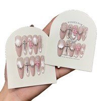 OEM ODM Vente en gros Faux ongles longs réutilisables en ABS, forme amande, rose clair, effet cristal, œil de chat, finition scintillante fine, style Sweet Wind, certifiés CE