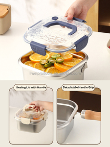 Ensemble de casseroles en acier inoxydable polyvalent tout-en-un pour la cuisson, la friture profonde, la cuisson à la <span class=keywords><strong>vapeur</strong></span>, le stockage, avec poignée en bois amovible, moderne - Product Image 5