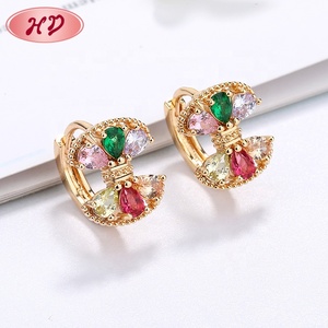 Latest Color Stone Cz Simple Gold Bowknot Huggie <strong>Earring</strong> <strong>Tops</strong> Designs for Women - Product Image 2