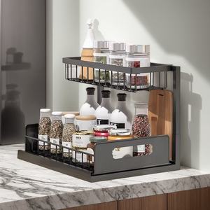 Étagère à épices multifonctionnelle moderne à double niveau en fer forgé, organisateur <span class=keywords><strong>sous</strong></span> l'évier - Product Image 1