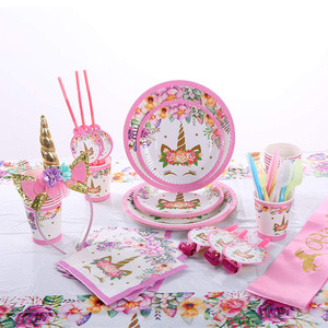 Vaisselle de fête d'anniversaire sur le thème de la <span class=keywords><strong>licorne</strong></span> Nicro pour bébé fille, décorations de <span class=keywords><strong>table</strong></span>, fournitures pour filles avec vaisselle jetable et couverts - Product Image 4