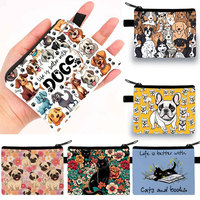 Monederos de mezclilla con diseño de animales de dibujos animados, bolsas de almacenamiento multiusos con cremallera