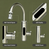 Robinet d'eau chaude instantanée électrique entièrement en acier inoxydable, design col de cygne rotatif, autoportant, étanche IPX4, pour usage extérieur et domestique
