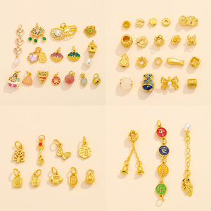 Perles entretoises pendentifs plaquées or style chinois avec strass de Nantong, breloques de conception ancienne pour accessoires de bijoux DIY - Product Image 3