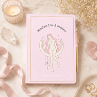 Carnet de Manifestation Personnalisé Couverture Rigide Rose Doré Art Ligné Déesse de la Lune Ensemble Stylo Cristal Céleste Cadeau OEM ODM Vente en Gros