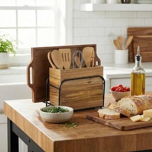 Wood And Iron Cutlery Storage Box 7.4x6.3x6.1 Inch With Compartments For Kitchen Organizers - Product Image 2