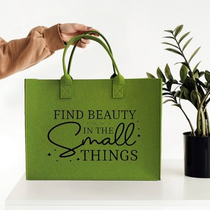 Bolsa de Fieltro Roja, Bolsa de Mano Reutilizable con Estampado "Encuentra la Belleza en las Pequeñas <span class=keywords><strong>Cosas</strong></span>", Bolsa de Compras de Gran Capacidad para Uso Diario - Product Image 3