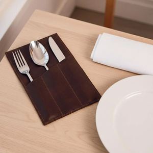 Porte-ustensiles en cuir véritable personnalisé pour fourchettes, couteaux et couverts, idéal pour restaurant, maison, mariage, fête, pique-nique - Product Image 4