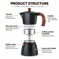Cafetière Moka en aluminium Kingze avec logo personnalisé, 150 ml, 300 ml, pour la maison, le bureau, le café, le camping, l'extérieur