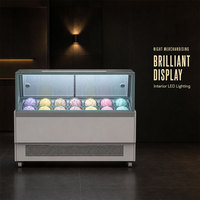 Vitrine Réfrigérée Commerciale Autonome en Acier Inoxydable 10/12/14 Bacs pour Gelato, avec Verre Trempé, Idéale pour Kiosque de Centre Commercial