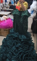 Nouveau tempérament magnifique haute qualité fronde gonflé gâteau jupe queue de poisson Sexy robe de soirée vert foncé