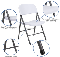 Chaise pliante moderne en plastique, capacité 330 lb, avec structure anthracite, noir/blanc, pour repas en plein air, parcs, cours, événements de mariage
