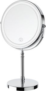 Miroir de maquillage rond moderne à double face, noir mat, avec éclairage LED mural, grossissant et personnalisable - Product Image 5