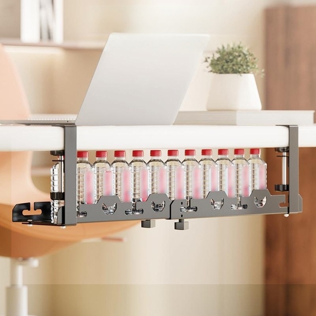Under Desk Metal Cable Organizer No Drill Cable Management Tray Storage Rack with Clamp Durable Adjustable Office Organizer