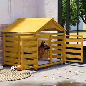 Grande niche pour chien en bois, abri extérieur toutes saisons avec design imperméable et résistant au soleil - Product Image 6