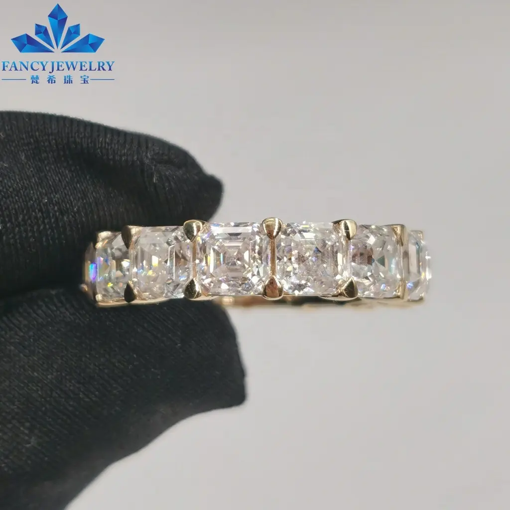 पूर्ण हीरे 5x5mm 0.8ct वीवीएस asscher moissanite सगाई की अंगूठी 10k 14k 18k अनंत काल शादी की बैंड gra प्रमाण पत्र