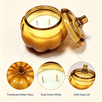 Bougie parfumée en verre en forme de citrouille avec couvercle, bougie en cire de soja pour l'automne et Halloween, décoration d'intérieur, étiquette privée personnalisée disponible