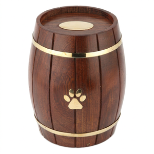 Handcrafted Wooden Pet Cremation <b>Urn</b> Barrel Ashes Memorial Container for Dog and <b>Cat</b> Paw Decor - Product Image 1