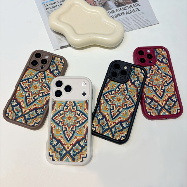 Wholesale Grit Bohemian Ornate Floral Phone case for iphone 17 Pro Max 16 15 13 11 12 14 DIY Custom Soft Shockproof Mobile Cover