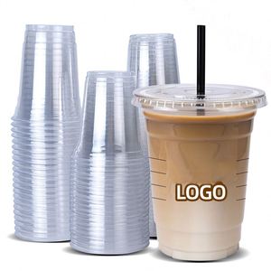 Gobelets jetables en plastique personnalisés de 7, 8, 9, 10, 12, 16, 20 oz pour animaux de compagnie, café glacé, thé au lait, eau minérale, avec couvercle plat ou bombé - Product Image 1