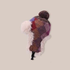 Hombres Mujeres Plaid Knitted Pilot Hat Winter Faux Fur Hunter's Cap Outdoor Warm Thick Earprotector Headgear Venta al por mayor - Product Image 3