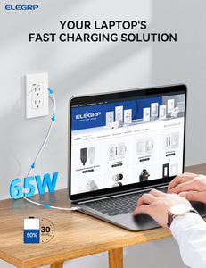 ELEGRP Enchufe USB C de Ultra Velocidad de 65 W, Enchufe de Pared de 15 Amperios con Puertos USB C, Enchufe USB Resistente a Manipulaciones para Computadora Portátil - Product Image 4