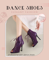 Bottes de danse latine élégantes pour femmes, design élégant avec boucle et lacets, chaussures de danse de salon confortables à talons hauts
