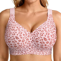 Soutien-gorge sans armatures grande taille à couvrance totale, imprimé léopard, doux et minimisant, avec maintien et soutien latéral pour poitrine généreuse