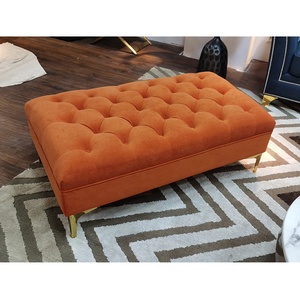 Nouveau mobilier de salon, ottoman rectangulaire de luxe en velours capitonné - Product Image 6