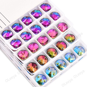 Boutons en strass à coudre Oleeya Factory, qualité supérieure 5A, cristal AB, forme ronde Rivoli, 12 mm, dos plat, colorés, pour bouquets - Product Image 2
