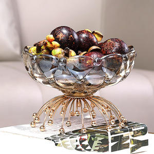 Plateau à fruits en verre cristal doré, plateau à bonbons créatif sur pied haut pour la décoration de la table basse du salon - Product Image 2