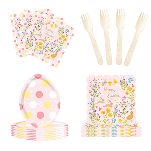DAMAI Easter Theme Party Decoration with Bunny PinkDisposable Party Paper Plate Cup Napkin Tableware Set for Kid Party - Product Image 3