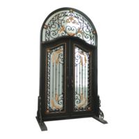 Porte double moderne en fer forgé robuste avec fonction antivol pour atelier extérieur, ouverture par poussée et traction