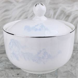 Service de table de luxe en porcelaine fine à motif paysage chinois, avec bordure argentée, pour hôtels et restaurants - Product Image 2