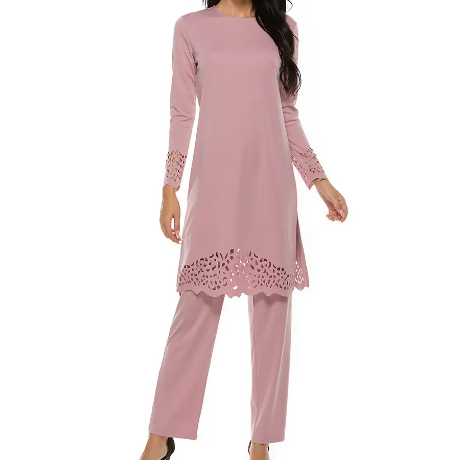 ชุดเดรสกางเกงขายาวสำหรับผู้หญิงชุดอาบายาแฟชั่นมุสลิมแขนยาวแบบกลวงอาหรับอาหรับดูไบ