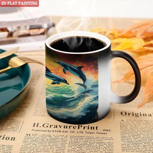 <b>Ceramic</b> <b>Mug</b> 11oz Color Changing Magic Cup Dolphin Sunset Design Heat Sensitive 2D Flat Painting - Product Image 5