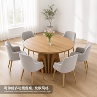 Table à manger télescopique multifonctionnelle, table ronde en bois extensible jusqu'à 2 mètres pour 10 personnes