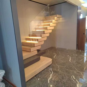 Escaliers pliants VIKO en chêne massif, garde-corps en verre flottant, style minimaliste moderne pour villa, installation DIY intérieure, <span class=keywords><strong>marches</strong></span> d'escalier en bois sur mesure - Product Image 2