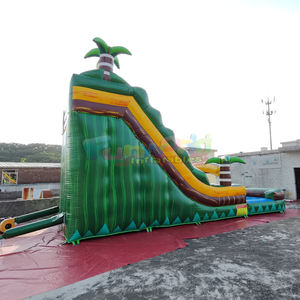 Tobogán acuático inflable para exteriores, color verde mármol, tobogán acuático tropical inflable con piscina grande para eventos - Product Image 4
