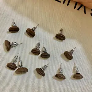 Creative Design Brown Coffee Bean Shaped Earrings Artistic Women Jewelry S925 Silver Needle Earrings For Gifts