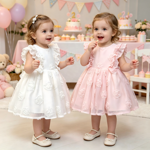 Abito da Battesimo in Pizzo <span class=keywords><strong>Bianco</strong></span> Stile Europeo, Vestito da Sera per Bambina con Fiori, Abito da Compleanno per <span class=keywords><strong>Bimba</strong></span> di Due Anni - Product Image 3